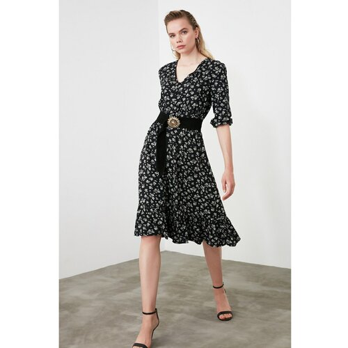 Trendyol Ženska haljina s cvjetnim uzorkom crna smeđa | krema Slike
