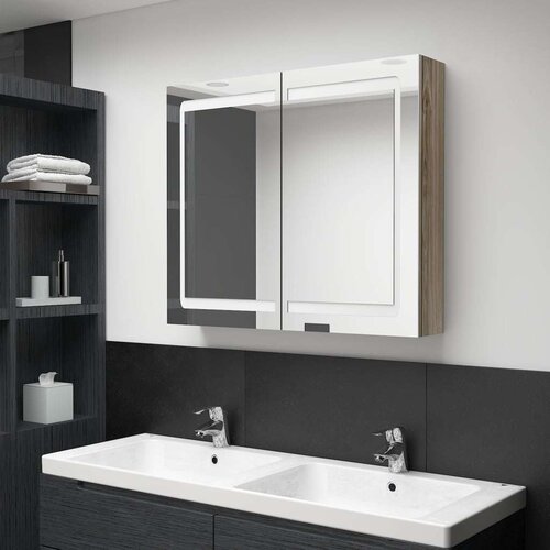 vidaXL LED kopalniška omarica z ogledalom hrast 80x12x68 cm Cene