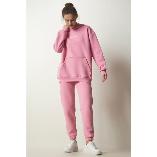 Happiness İstanbul Women's Pink Raised Knitted Tracksuit Set Slike