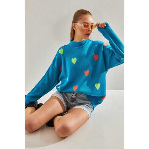 Bianco Lucci Women's Heart Embroidered Knitwear Sweater Slike