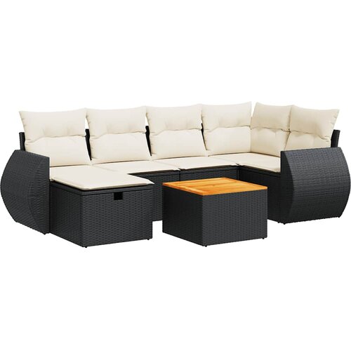  7-dijelni set vrtnih sofa od poliratana s jastucima crni Crna Slike