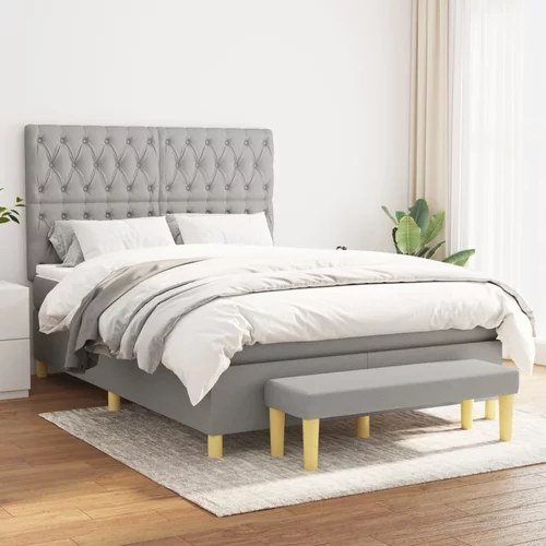 vidaXL Box spring posteljni z vzmetnico svetlo siv 140x190 cm blago