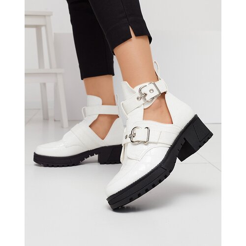 Resti White lacquered women's boots with cutout and embossing Malevib- Footwear Cene