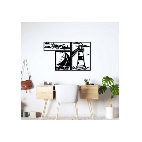 Wallxpert Zidna dekoracija Svjetionik Trio B, 60 x 40 cm, Crna Slike