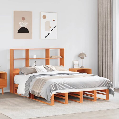 VidaXL Krevet s regalom za knjige bez madraca 150x200 cm masivno drvo Slike