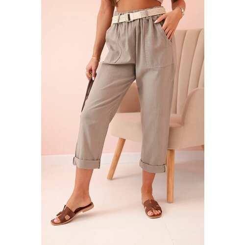 Kesi Włoski Women&amp;#039;s linen cotton pants with a belt fango Slike