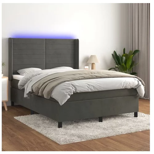  Box spring postelja z vzmetnico LED temno siva 140x200 cm žamet