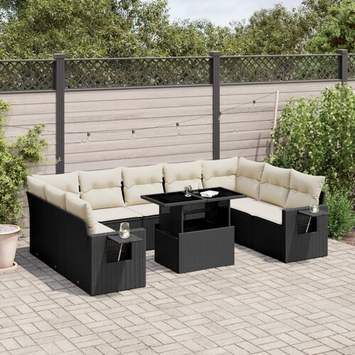 vidaXL 10-dijelni set vrtnih sofa s jastucima crni od poliratana Cijene