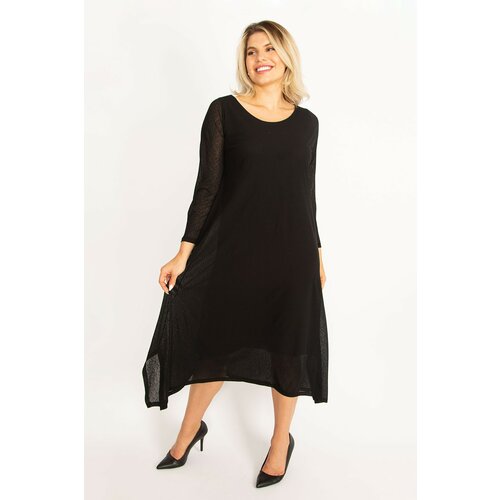 Şans Women's Plus Size Black Lined Crepe Dress Slike