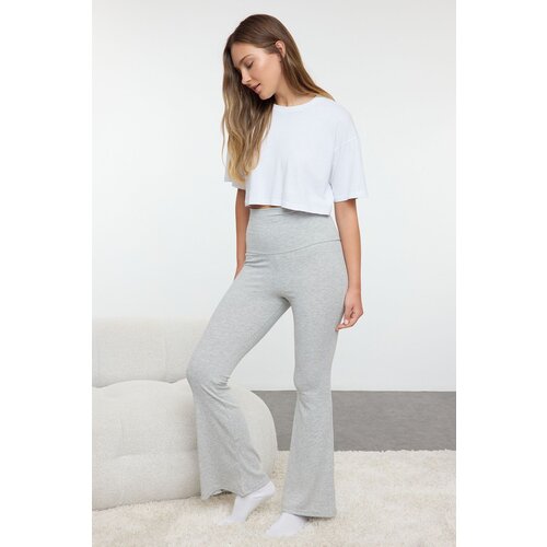 Trendyol Gray Melange Solid Camisole Knitted Pajama Bottom Cene