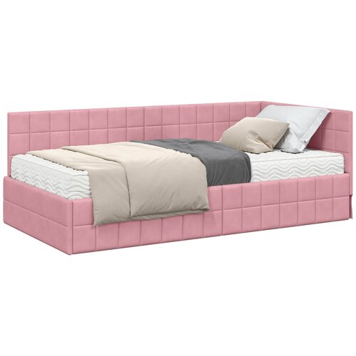 vidaXL Kutni krevetni okvir s madracem s uzglavljem 2 kom. Siva Bar&scaron;un - Ružičasta 90 x 190 cm Cijene