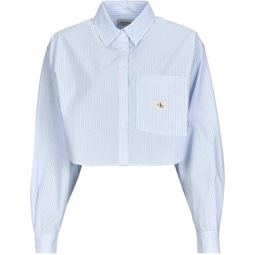 Calvin Klein Jeans Srajce & Bluze WOVEN LABEL CROPPED SHIRT Modra Cene