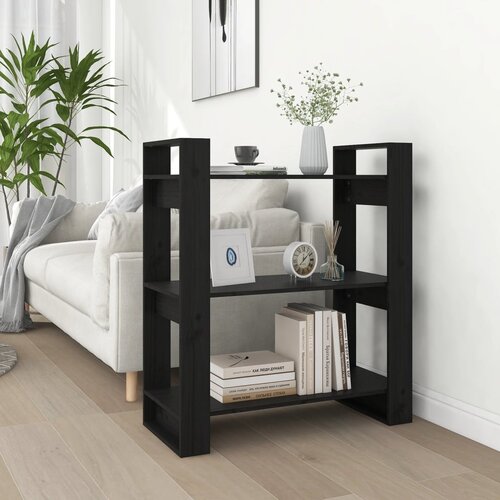VidaXL Ormarić za knjige / pregrada crni 80 x 35 x 91 cm od borovine Slike