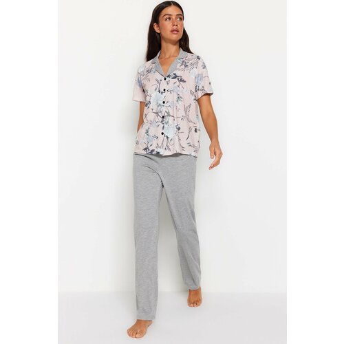 Trendyol Gray Floral Detailed Knitted Pajama Set Cene