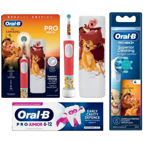 Oral-b kids lion king set za decu - električna četkica sa kutijom + zamenski nastavci + pro junior pasta za zube Slike