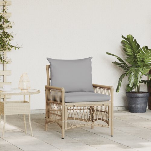 VidaXL Vrtna stolica s jastučićima Bež 60x70x78 cm Poli ratan Slike