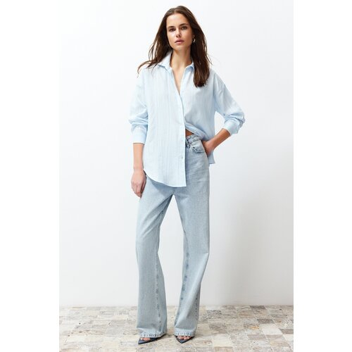 Trendyol Blue Oversize Wide Fit Woven Shirt Slike