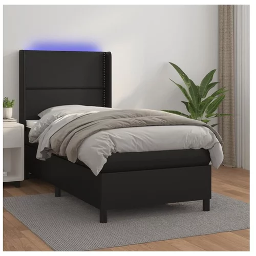  Box spring postelja z vzmetnico LED črna 90x200 cm umetno usnje
