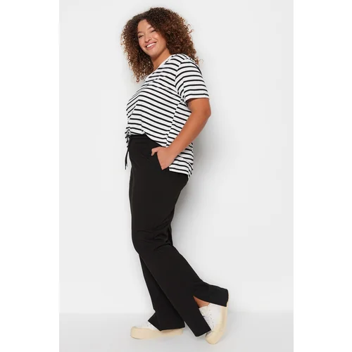 Trendyol Curve Black Straight Fit Slim Slit Knitted Sweatpants