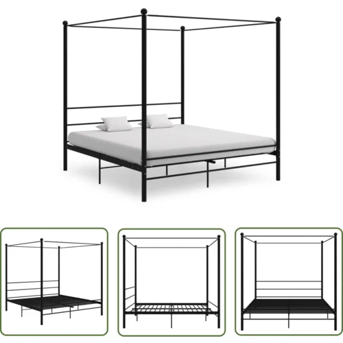 The Living Store Posteljni okvir z ogrodjem za baldahin črn kovinski 200x200 cm - Posteljni Okvir, (21737573)