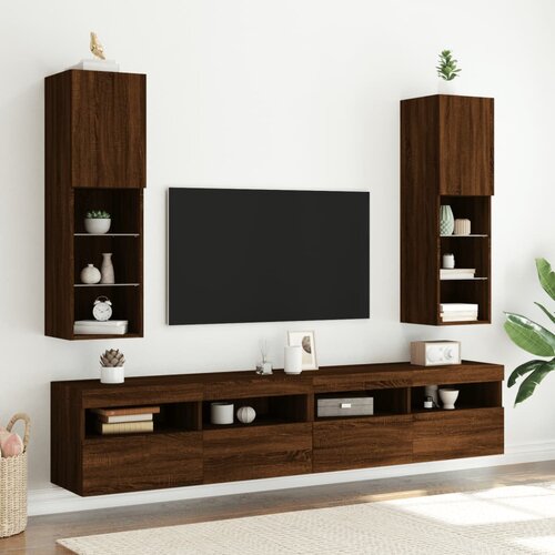 The Living Store TV omarica z LED lučkami 2 kosa rjavi hrast 30,5x30x102 cm - TV Omarica, (21555640) Slike