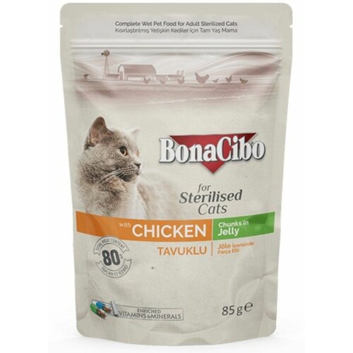 BonaCibo sos u želeu za sterilisane mačke sa piletinom 85gr Slike