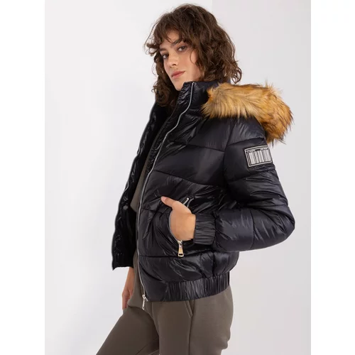 Fashion Hunters Black women's winter jacket with patch