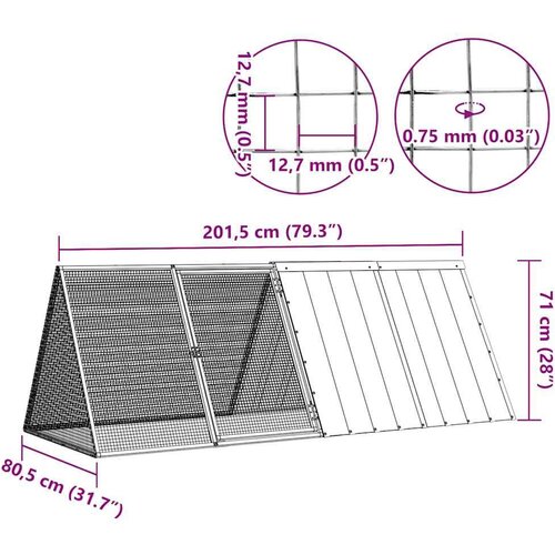 VidaXL Kletka za zajce antracit 201,5x80,5x71 cm pocinkano jeklo Slike