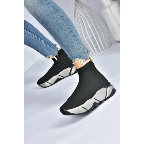 Fox Shoes Black/platinum Fabric Thick Soled Women's Sneakers