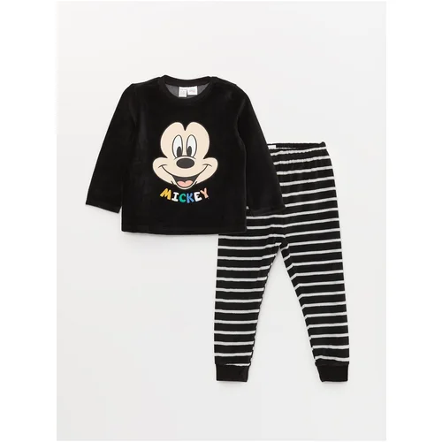 LC Waikiki Crew Neck Long Sleeve Mickey Mouse Embroidered Velvet Baby Boy Pajamas Set