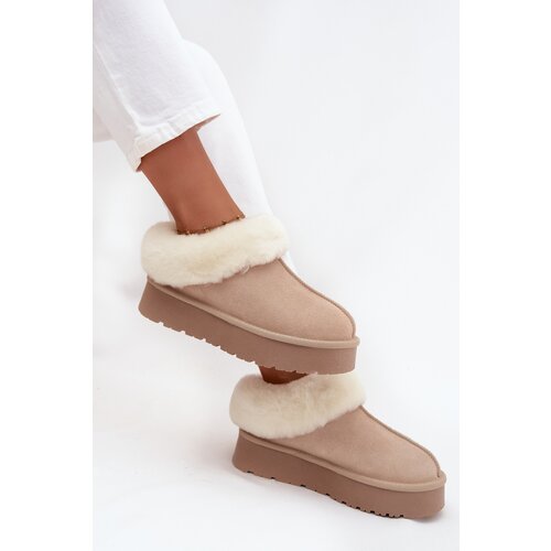 Boto Leather Suede Snow Boots Women with Fur Beige Mivelle Slike