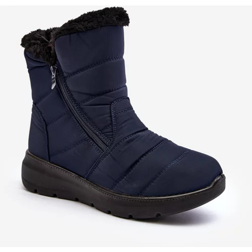 Kesi Women's zippered snow boots with fur, dark blue Zeuna