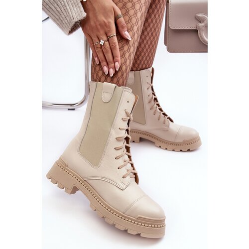 Nicole Leather Women's Lace-Up Ankle Boots Beige 2836 Cijene