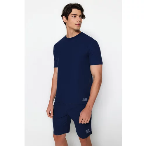 Trendyol Men's Navy Blue Regular Fit Textured Knitted Pajama Set