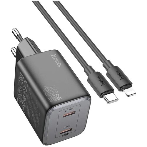 hoco. stenski polnilec 2 x tip C + kabel tip C do Lightning PD QC 45W GaN N42 črn Cene