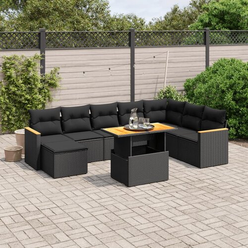 vidaXL 9-dijelni set vrtnih sofa s jastucima crni od poliratana Cijene