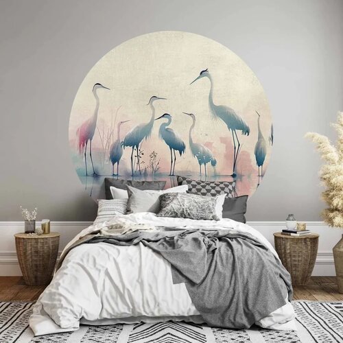  Okrugla fototapeta - Birds by the lake - herons painted in watercolours in delicate grey and pink colours 280x280 Slike