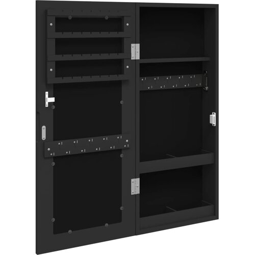  Zidni ormarić za nakit s ogledalom crni 30 x 8,5 x 67 cm Slike