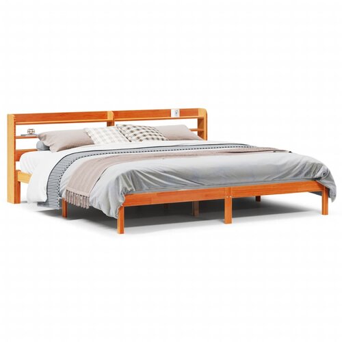 Maison Chic Posteljni okvir - Dvoposteljna postelja - Zakonska postelja z vzglavjem vo&amp;scaron;čeno rjava 200x200 cm borovina, (21693487) Slike