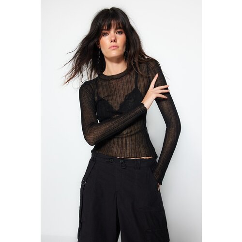 Trendyol Black Sheer Look Turtleneck Knitwear Sweater Slike