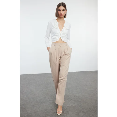 Trendyol Mink Cotton Comfortable Fabric Wide Leg / Wide Leg Woven Trousers