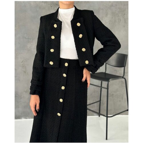 Laluvia Black Premium Quality Lina Tuvid Skirt Jacket Set Slike