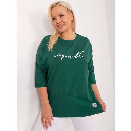 Fashion Hunters Dark green plus size blouse with inscription Cene