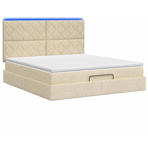  Krevet od pjene s madracem i LED-om Krem 160 x 200 cm Tkanina - Krem 160 x 200 cm Dizajn s rombovima Slike