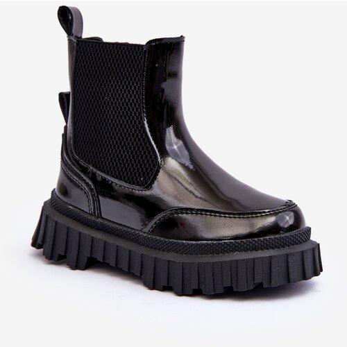 Kesi Children's patent leather ankle boots with zipper, warm, black Jolynn Slike