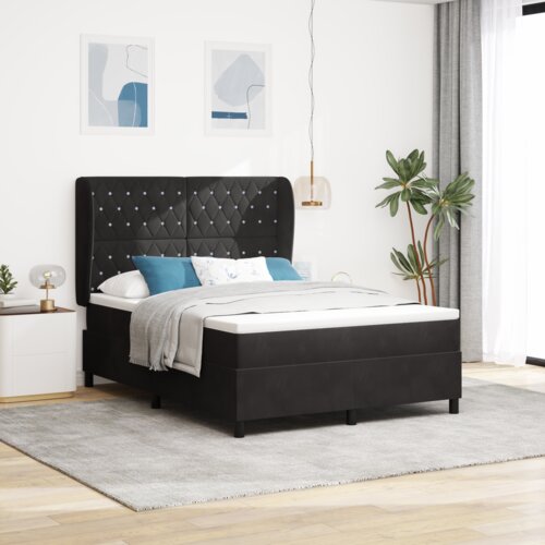 VidaXL Postelja s vzmetnico Črna 140x200 cm Žamet Slike