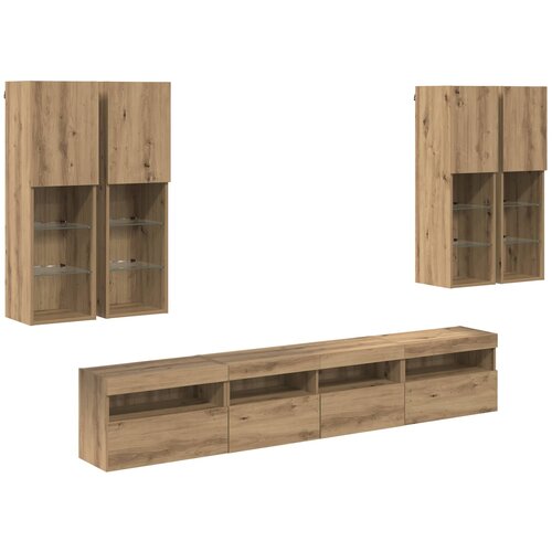 vidaXL Komplet stenske TV omarice z LED lučmi 7 pcs artisan hrast, (5000112991) Cene