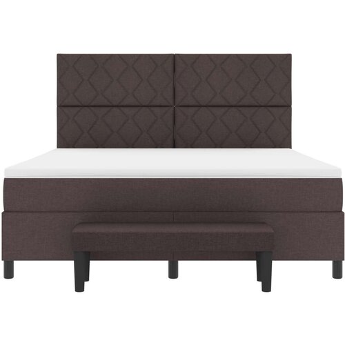 VidaXL Krevet s box springom s madracem i klupom tamnosmeđa 180x200 cm tkanina Slike