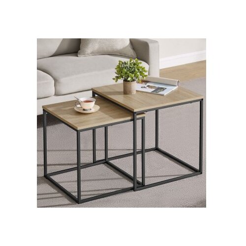  Kvadratni sto za kafu, 2 komada -sonoma oak / black nogare Cene