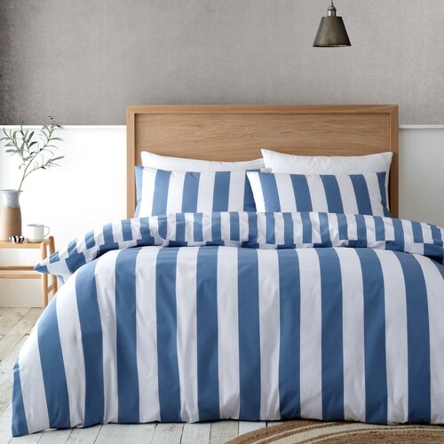 Catherine Lansfield Bijela/plava posteljina za bračni krevet/za produženi krevet 230x220 cm Cove Stripe &amp;ndash; Slike